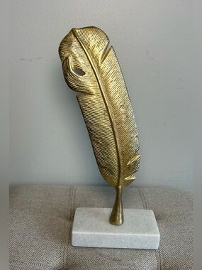 CosmoLiving by Cosmopolitan 12" Gold Aluminum Feather Sculpture Marble Base